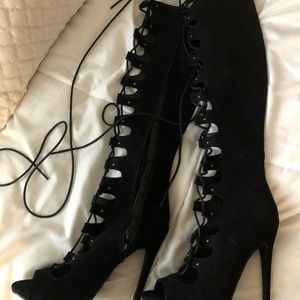 Black Lace Up Strappy Gladiator Heels Boots